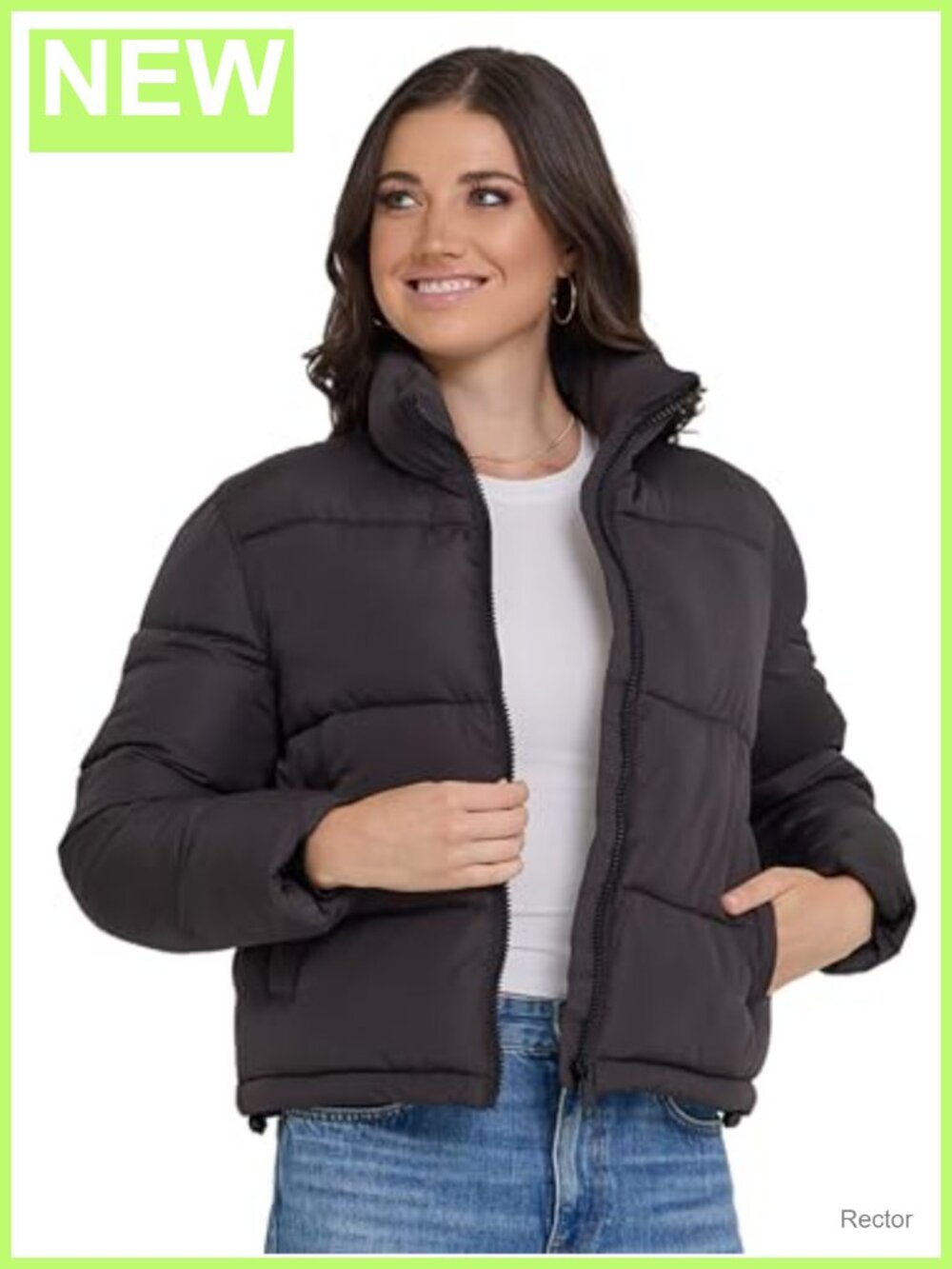 Cropped Puffer Jacket Quilted Long Sleeve Hooded Winter Coat Women